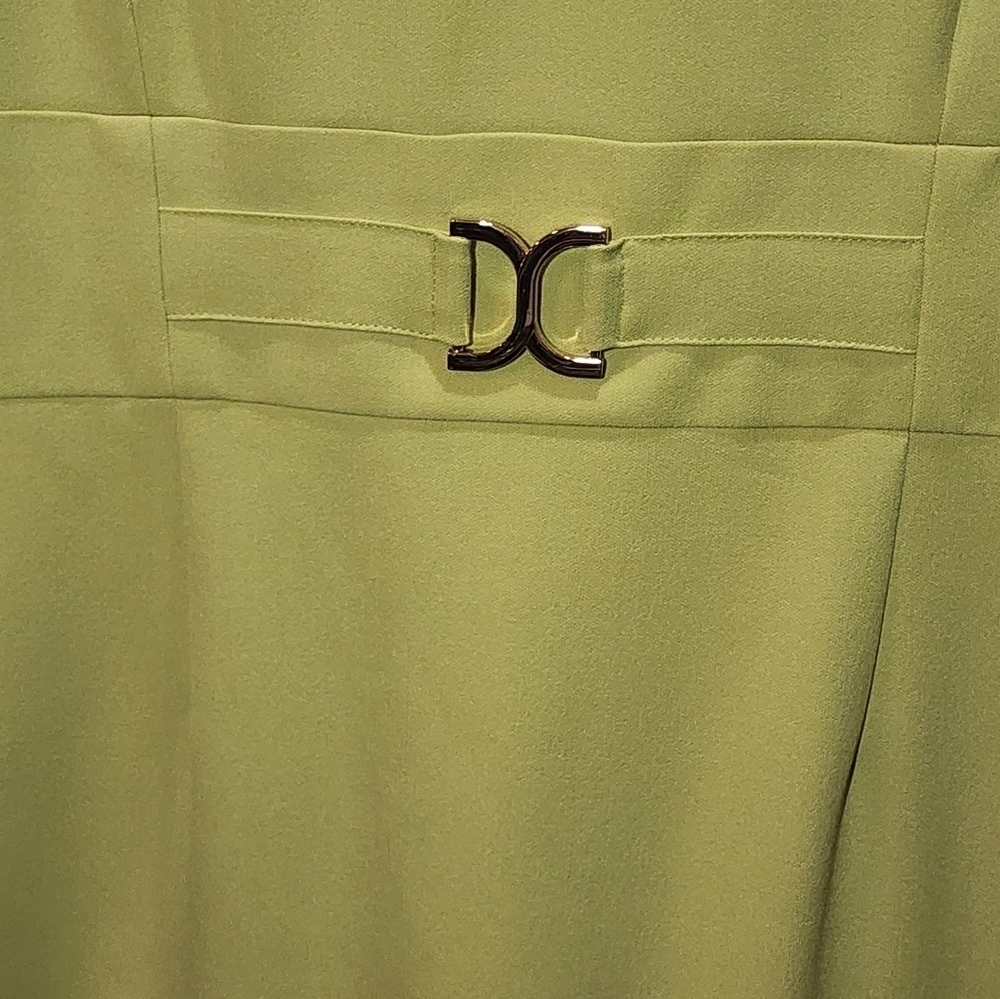 Tahari ASL Chartreuse Belted Sheath Dress Cap Sleeve Knee Length Workwear Sz 12 - Picture 6 of 10
